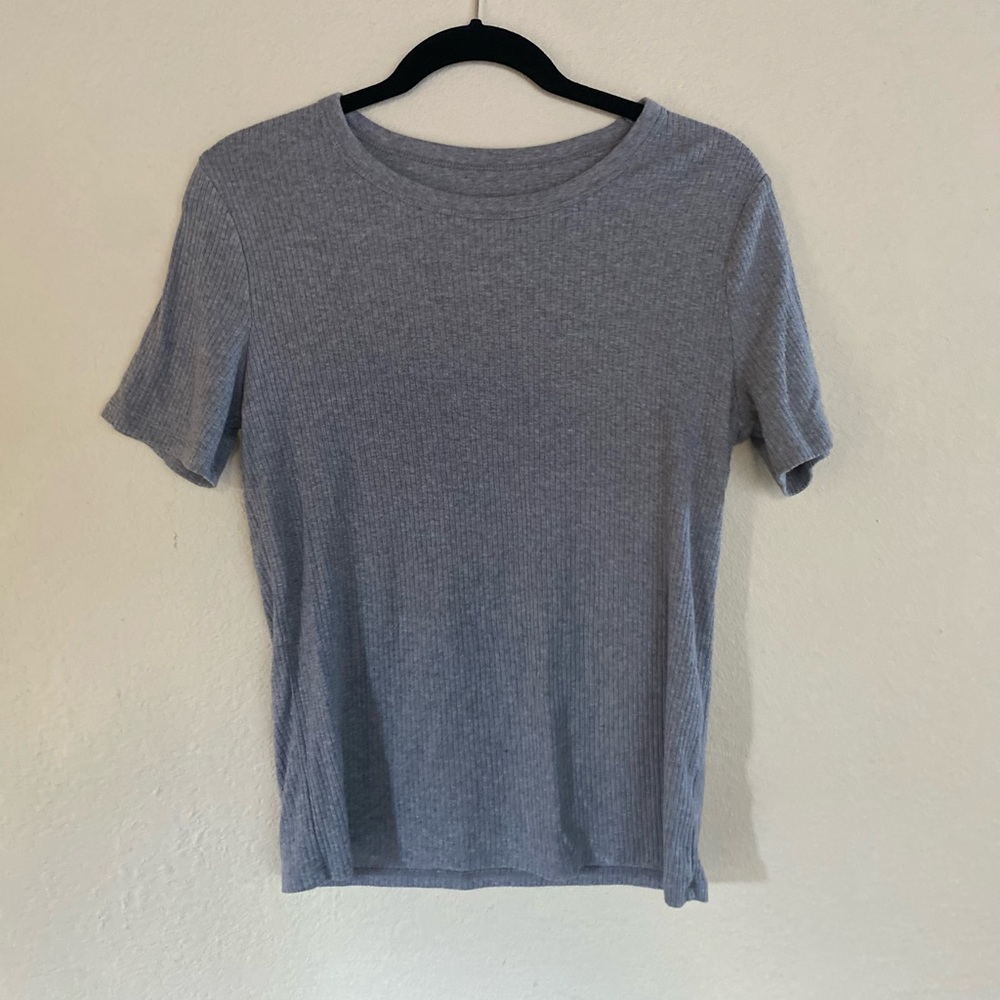 Grey Ribbed Fitted Tee